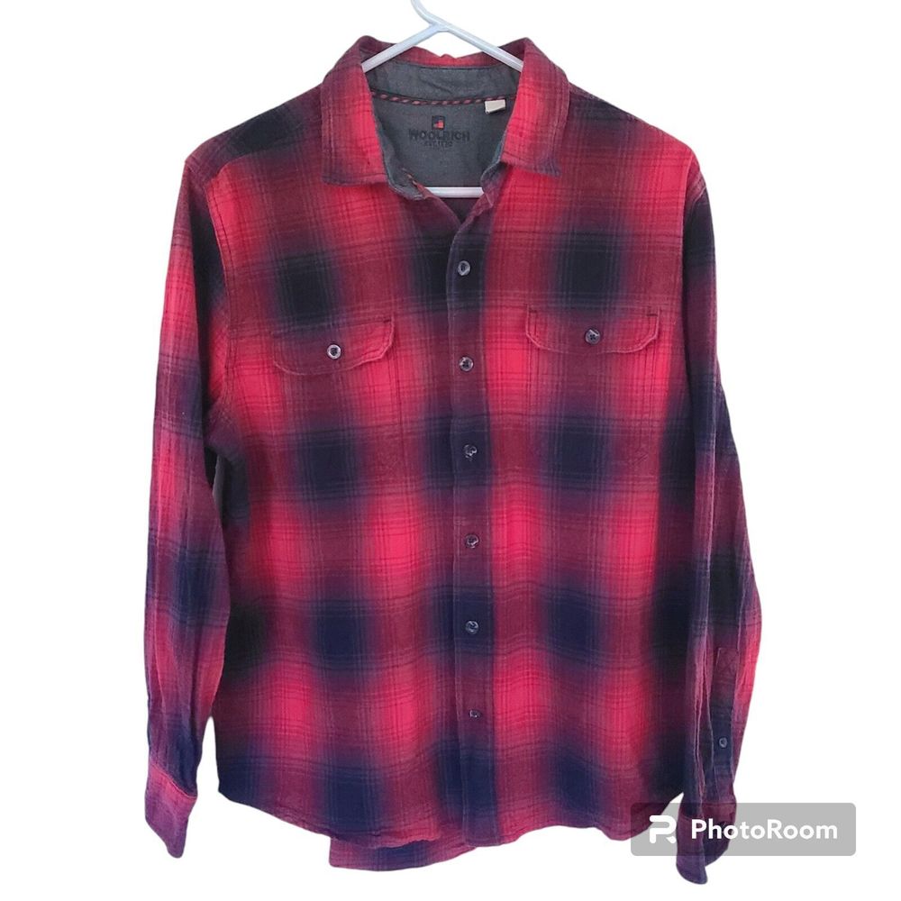 Woolrich Red Black Buffalo Plaid Lumberjack Flannel Long Sleeve Shirt LG Cotton